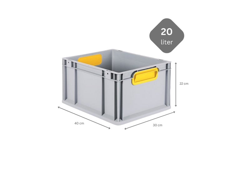 PROREGAL Eurobox Nextgen Color HxBxT 22 x 30 x 40 cm 20 Liter Griffe Gelb Geschlossen Glatter Boden Eurobehälter Transportbox