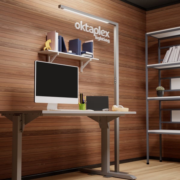 Alva LED Stehleuchte dimmbar 2700K-5700K Präsenzmelder 10800 Lumen Aluminium silber moderne Lichtlösung für Büro