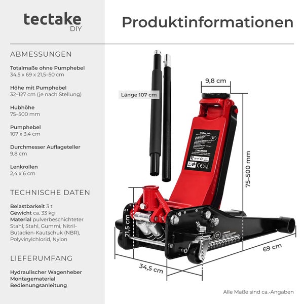 Hydraulischer Rangierwagenheber mit Schnellhubsystem und Schutzpolster für schnelles und sicheres Anheben von Fahrzeugen.