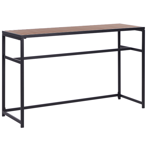 Bartisch mit Holzlattenoberfläche und Metallgestell