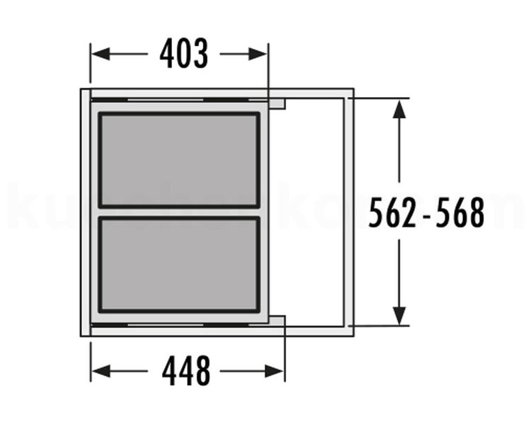 Technische Zeichnung für ein Auszugssystem mit den Maßen 403 Millimeter, 448 Millimeter und einer Höhe von 562 bis 568 Millimeter.