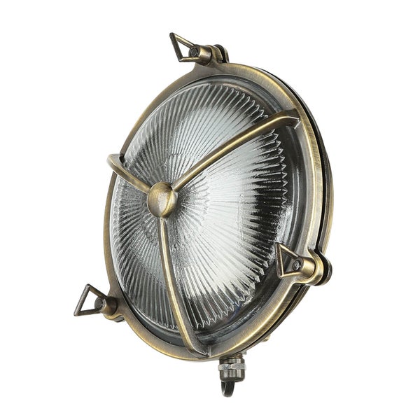 Runde Wandleuchte im maritimen Stil mit geriffeltem Glas