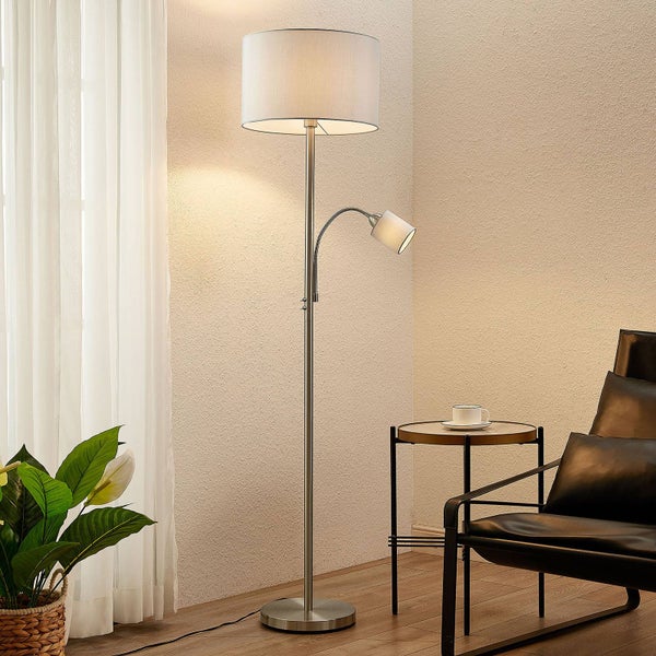 Lindby Stehlampe Colima (Modern) in Alu aus Metall (2 flammig, E27) - Textil Stehleuchte Floor Lamp Standleuchte Wohnzimmerlampe Wohnzimmerleuchte