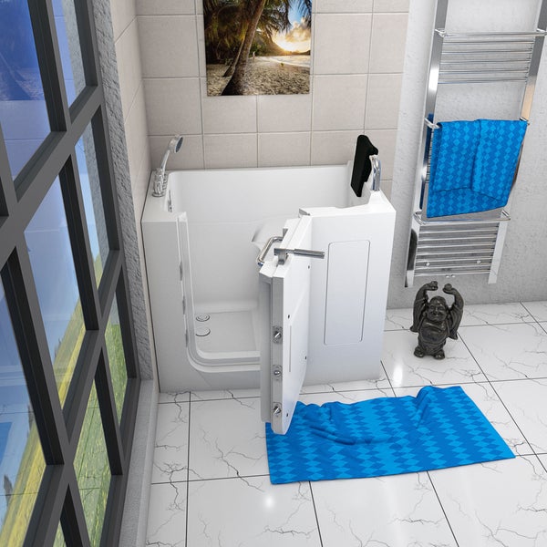 Technische Zeichnung einer Badewanne mit Tür, Maße: 92 cm Höhe, 68 cm Breite, 110 cm Länge