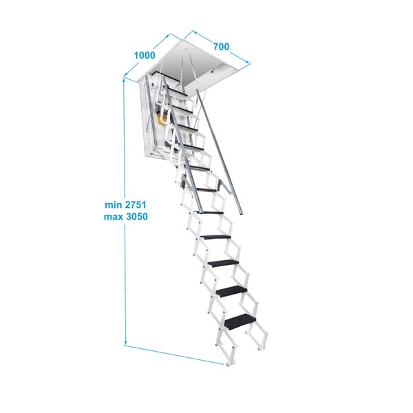 HandyStairs Electric Steel Scherentreppe mit rutschfesten Stufen – 10 Stufen: Höhe 276–300 cm