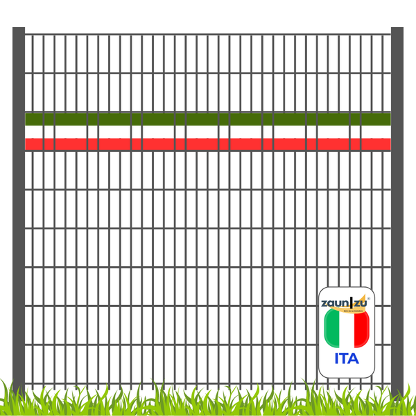 Metallzaun mit italienischer Flagge und ZaunZu Logo