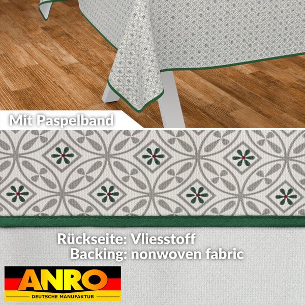 Tischdecke mit floralem Muster, Paspelband und Vliesstoff Rückseite