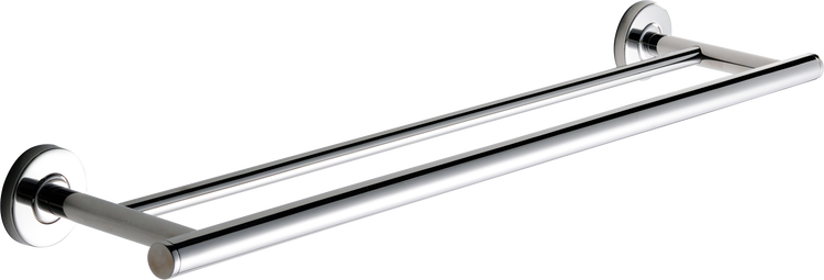 Doppel-Handtuchhalter aus verchromtem Metall mit runden Wandhalterungen.