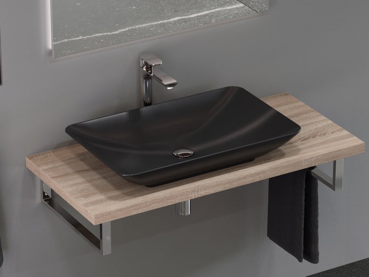 Aqua Bagno Leon Aufsatzwaschbecken – 60 cm – Keramik – Schwarz Matt – KB.AN.LEON.001