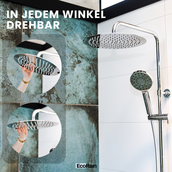 EcoRain 30% Wassersparender Regenduschkopf Tyler 30 CM Quadrat mit Wand-Duscharm und Schlauchanschluss - Hoher Wasserdruck - Universeller Anschluss - Anti-Kalk Duschkopf - Chrom