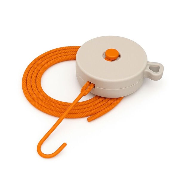 Wäscheleine mit Aufrollmechanismus und Haken