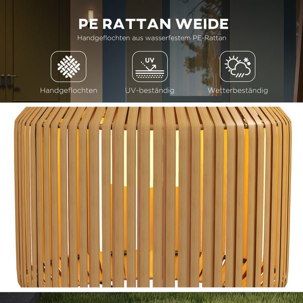 Outsunny Rattan Solarlampe, Wegleuchte mit Warmweißem Licht,  Lichtsensor, Ø26,5 x H177 cm, Stahl, Gelb
