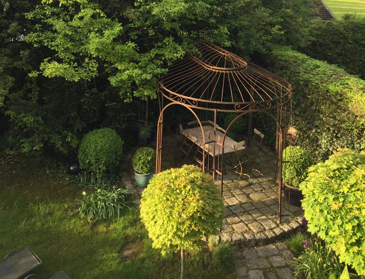 Pavillon ELEO Verona 4 x 2,9 m unbeschichtet - Edelrost | mit Sonnensegel ecru