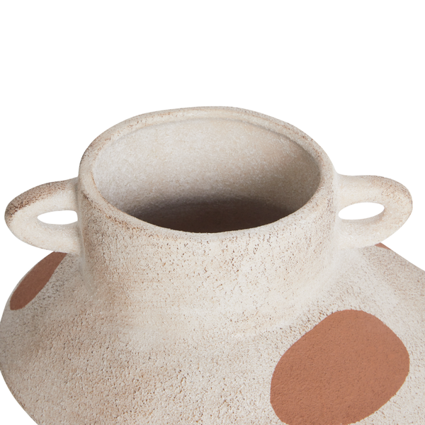 Dekorative Vase aus Keramik mit zwei Griffen und getupftem Muster