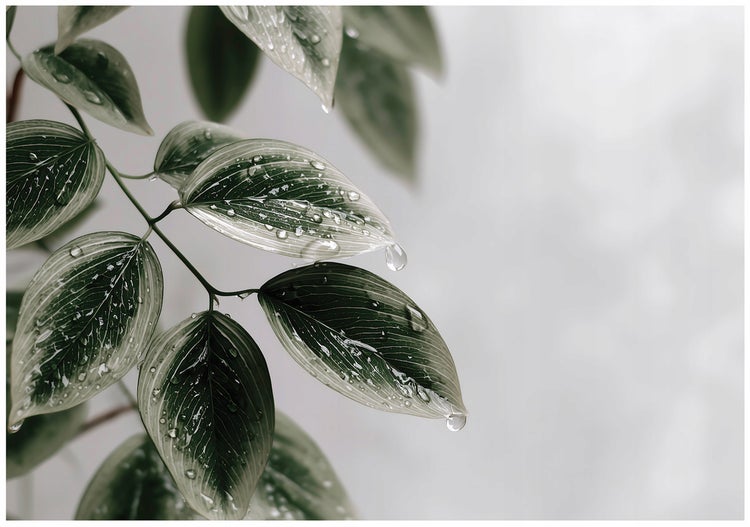 Nahaufnahme einer Pflanze mit Wassertropfen auf den Blättern.