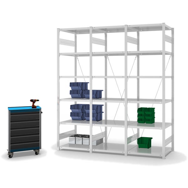 PROREGAL Fachbodenregal Stecksystem T-Profil Light-Duty Grundregal HxBxT 250 x 75 x 60 cm 6 Ebenen Fachlast 140 kg Einseitig Nutzbar Lichtgrau