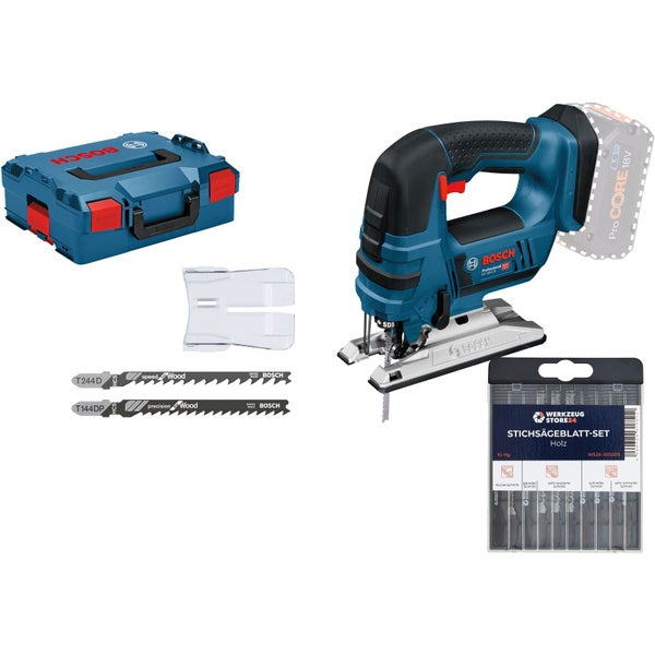 Bosch Akku-Stichsäge GST 18V-LI B Solo inkl. Zubehör-Set inkl. Stichsägeblatt-Box Holz in L-Boxx