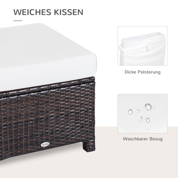 Outsunny Poly Rattan Hocker mit Kissen, Gartenhocker, 50 x 50 x 35 cm, Stahl+PE-Rattan-Geflecht+Polyester, Braun+Cremeweiß