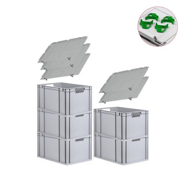 PROREGAL Spar Set 5x Eurobox Nextgen Economy Mit Auflagedeckel & 4x Schiebeschnappverschlüsse Grün Griffe Offen HxBxT 32 x 40 x 60 cm 65 Liter