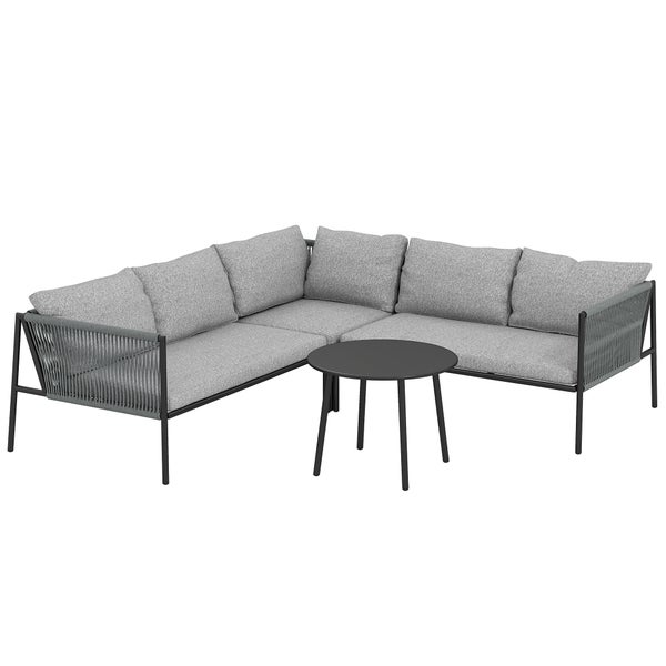 Outsunny Gartenmöbel Set Polyrattan Lounge-Set mit Ecksofa Tisch Kissen wetterfest Sitzgruppe für 6 Personen Outdoor Balkonmöbel Set Gartenlounge Terrassenmöbel für Garten Balkon Dunkelgrau