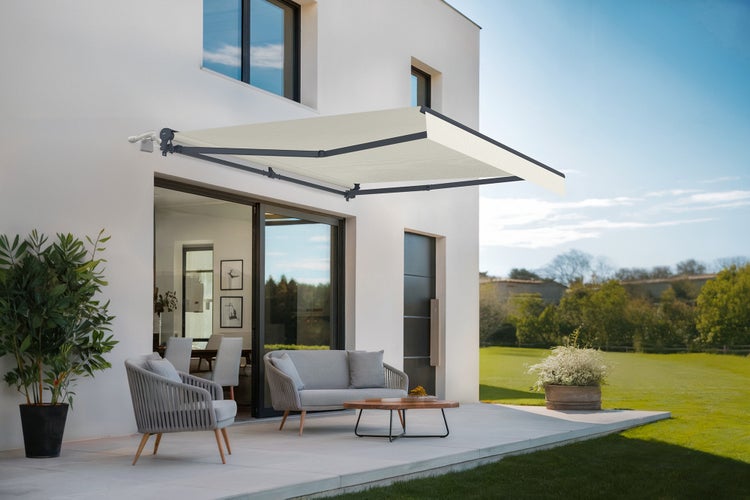 FAZZIO 3x2,5m Beige motorisierte Halbkassettenmarkise - Premium-Canvas 320 g/m²