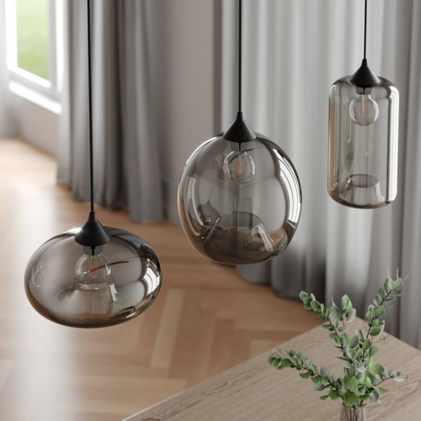 Lindby Esstisch Pendelleuchte Glas rauchgrau, Hängeleuchte Rauchglas Esszimmer 3x E27 ohne Leuchtmittel Hängelampe Wohnzimmer Esszimmerlampe