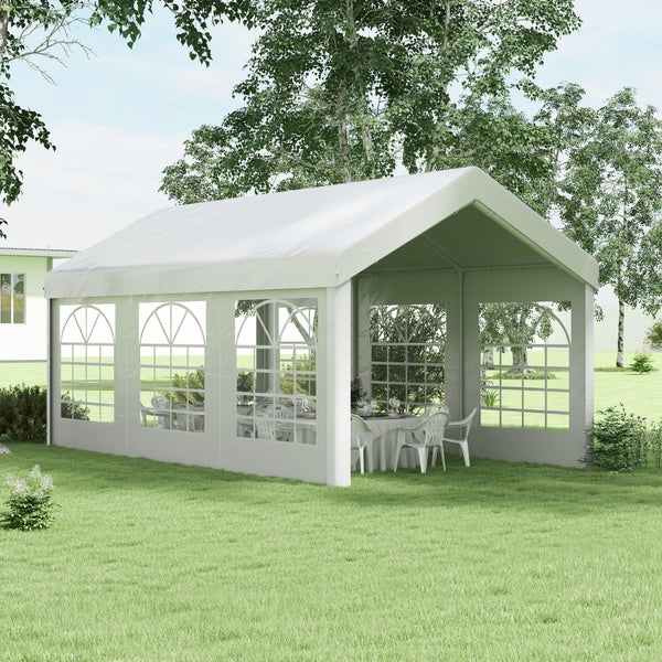 Outsunny Seitenteil mit Fenster, Seitenwand für Pavillon ca. 6 x 2 m, 597L x 200H cm, Kunststoff, Weiß