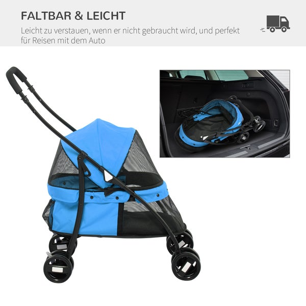 PawHut Hundewagen, 82L x 47B x 97H cm, Oxford-Gewebe, Stahl, Blau