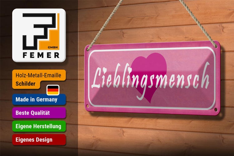 Blechschild Spruch 27x10cm Lieblingsmensch Herz Dekoration