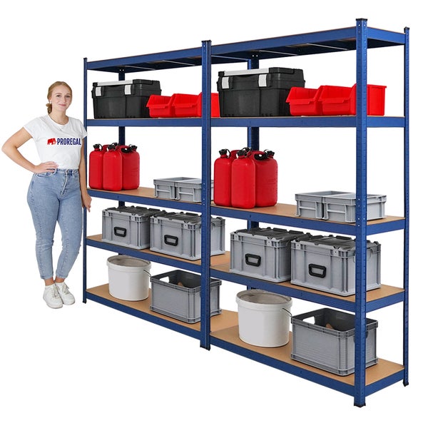 PROREGAL Mega Deal 2x Schwerlastregal Ragnar HxBxT 180 x 120 x 40 cm Fachlast 175 kg Blau Garagenregal Kellerregal Werkstattregal Steckregal