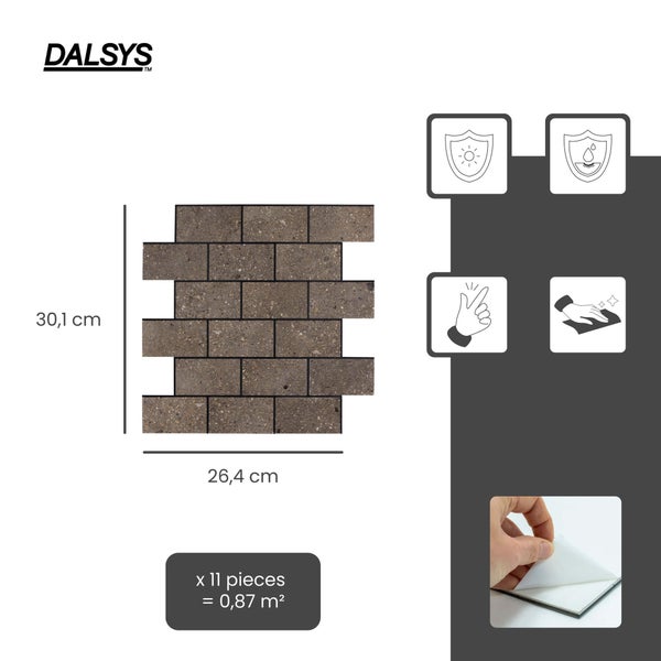 Dalsys Logo, selbstklebende Mosaikfliesen in Steinoptik, 30,1 mal 26,4 Zentimeter, 11 Stück ergeben 0,87 Quadratmeter, UV-beständig und wasserfest.