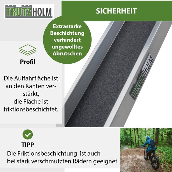 Trutzholm Auffahrrampe mit rutschfester Beschichtung und verstärkten Kanten für sicheres Befahren.