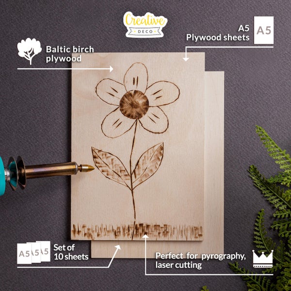 Schritt-für-Schritt-Anleitung für ein Bastelprojekt mit Holzplatten, Bleistift, Universalkleber, Hammer, Nägeln und Schnur für dekorative Formen.