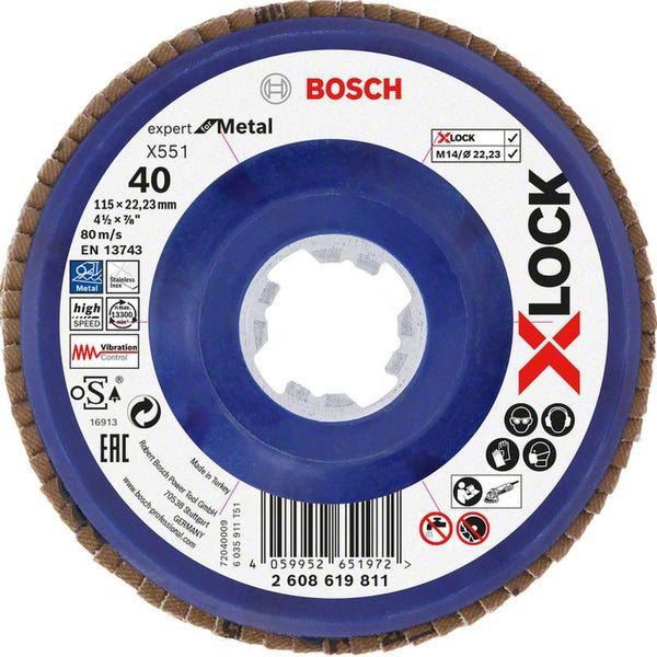 Bosch X-LOCK-Fächerschleifscheibe X551, Expert for Metal, K: 40, 115 mm - 2608619811