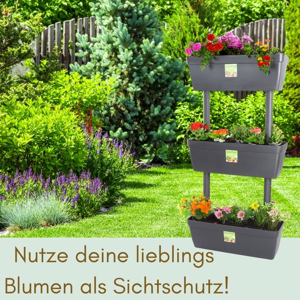3er Set Pflanzkübel mit Sichtschutz Pflanzkübel 100cm hoch Raumteiler hoher Blumentopf Sichtschutz Pflanzgefäß Pflanztopf Balkon Terrasse