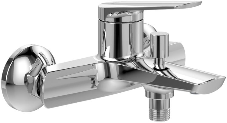 Villeroy & Boch Oasis Badewannenarmatur Aufputz, Wasserhahn Badewanne mit Rückflussschutz und Umstellfunktion, Mischbatterie Badewanne mit beweglichem Strahlregler, rund, Chrom