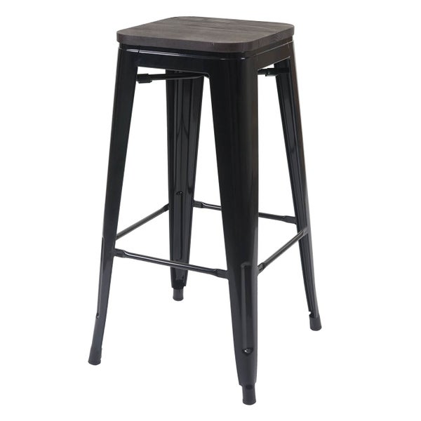 Barhocker mit Holzplatte und Metallgestell