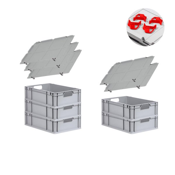 PROREGAL Spar Set 5x Eurobox Nextgen Economy Mit Auflagedeckel & 4x Schiebeschnappverschlüsse Rot Griffe Offen HxBxT 17 x 40 x 60 cm 34 Liter
