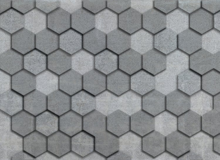 Wandfliese in Hexagon-Form mit Stein-Struktur und 3D-Reliefeffekt.