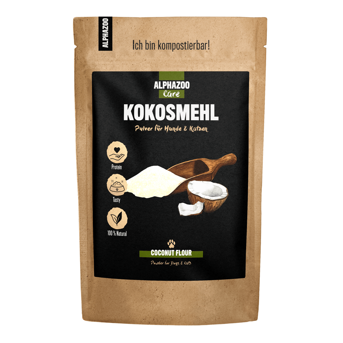 ALPHAZOO Premium Kokosmehl 500g für Hunde und Katzen I Kokos Flocken Protein