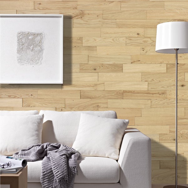 wodewa Wandverkleidung Holz 3D Optik Eiche Rustikal, natur, 400, selbstklebend 1m² Wandpaneele Moderne Wanddekoration Holzverkleidung Holzwand Wohnzimmer Küche Schlafzimmer