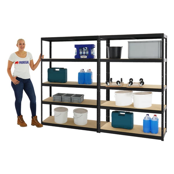 PROREGAL Mega Deal 2x Schwerlastregal Big Elephant S HxBxT 180 x 120 x 45 cm Fachlast 250 kg Schwarz