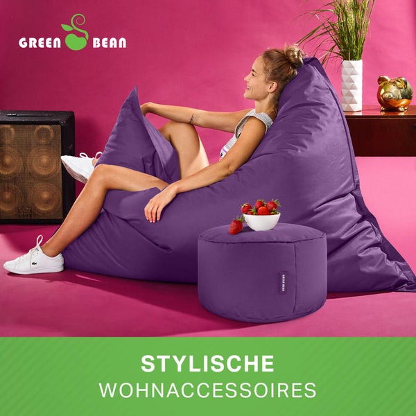 Green Bean 2er Set XXL Sitzsack inkl. Pouf fertig befüllt mit EPS-Perlen - Riesensitzsack 140x180 Lounge Sitz-Kissen Bean-Bag Chair  - Lila