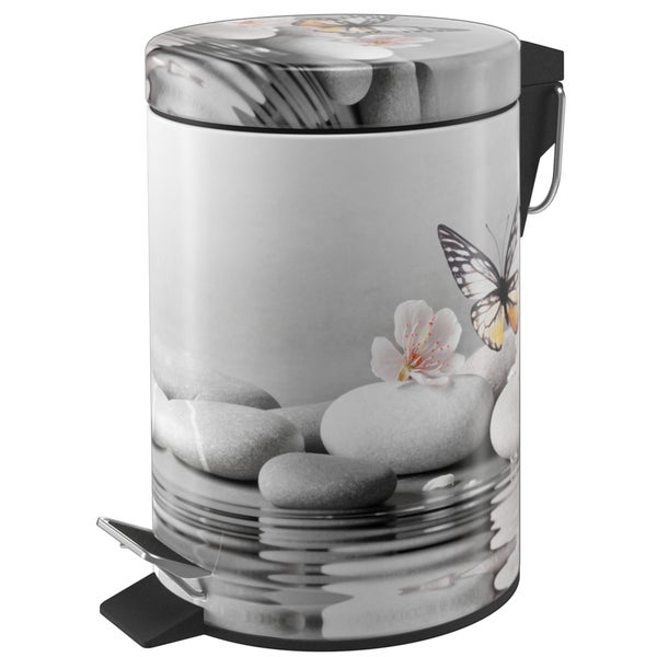 Treteimer mit Stein- und Schmetterlingsmotiv