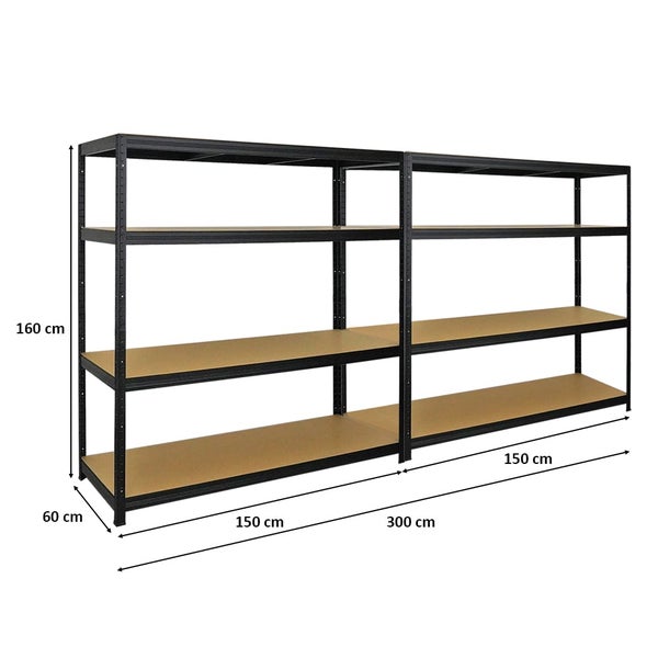 PROREGAL Mega Deal 2er-Set Schwerlastregal Giant Elephant 160x150x60cm mit 4 Ebenen Fachlast 200kg Schwarz
