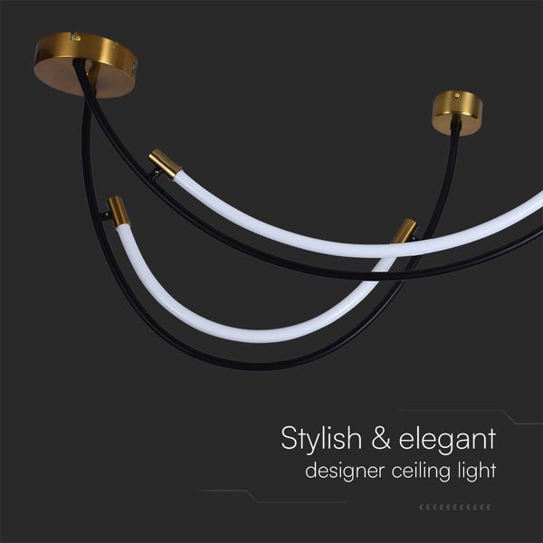 Moderne Deckenleuchte mit geschwungenen Elementen.