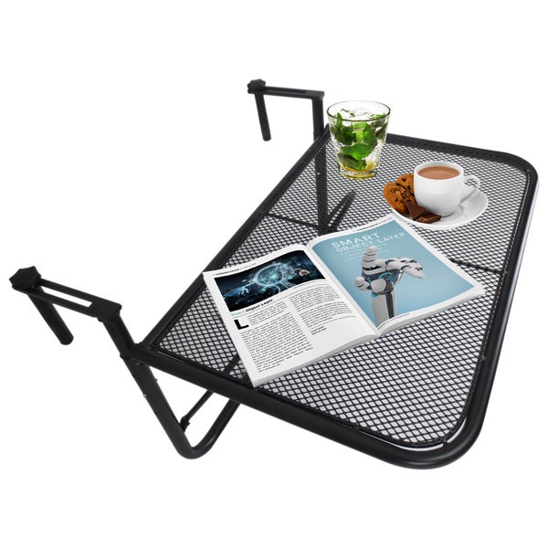 Outsunny Balkonhängetisch Gartentisch höhenverstellbar viereckig Terrasse Metall Schwarz L60 x B56,5 x H45 cm