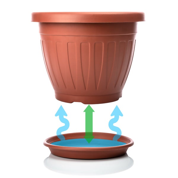 Kunststoff Blumentopf mit Untersetzer und Wasserbewässerungssystem für eine optimale Pflanzeneigenversorgung