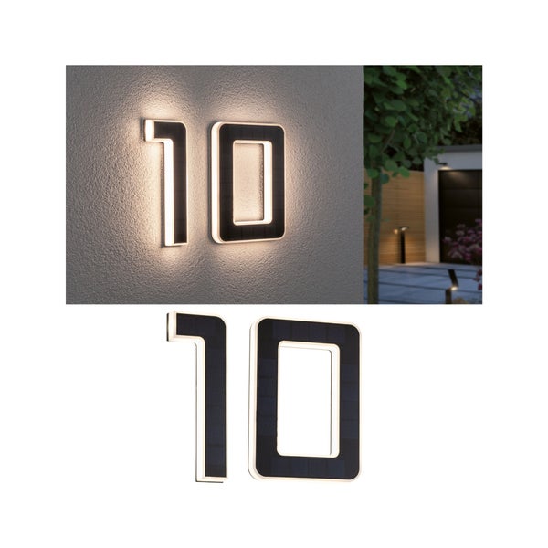 Set Solar LED Hausnummernleuchte inkl. wechselbarer Akku Nummer 10 3000K 2x6lm 2x0,2W Schwarz