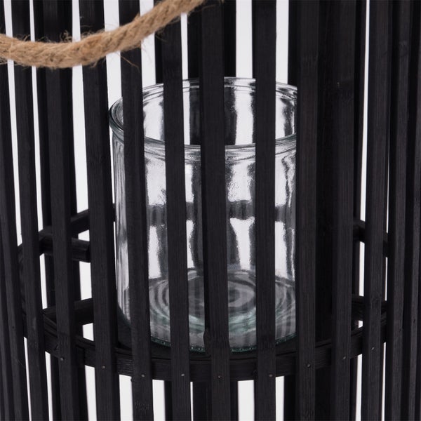 Laterne Midnight 40 Bambus, mit Windlicht-Glaseinsatz schwarz